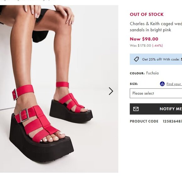 NWOT ASOS Charles & Keith Caged Wedge Sandals Bright Pink Platform Sandals EU:37 - Picture 9 of 9
